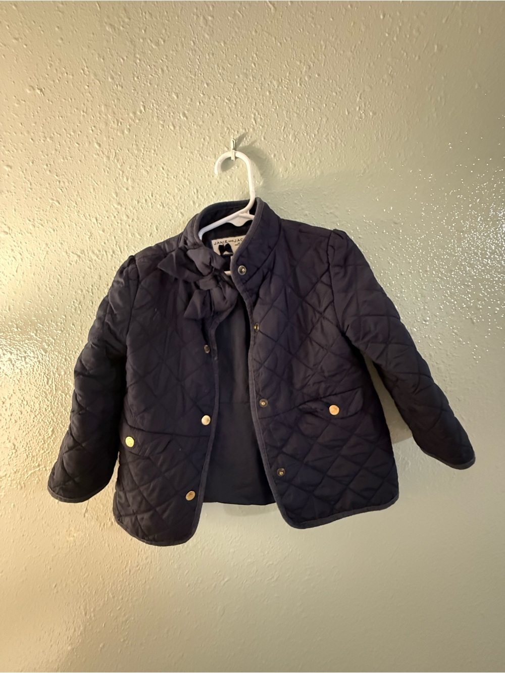 Janie and Jack Quilted Navy Puffer Jacket with Bow Neck